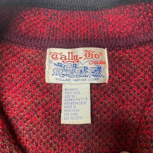 Vintage Tally Ho 100% Wool Floral Zip Cardigan Sweater Red Small Petite - Picture 3 of 7